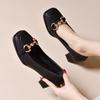 French Square Head Metal Buckle Women's Fashion Shoes Spring 2024 New Outer Wear Temperament Light Mouth Thick Heel Women's Shoes