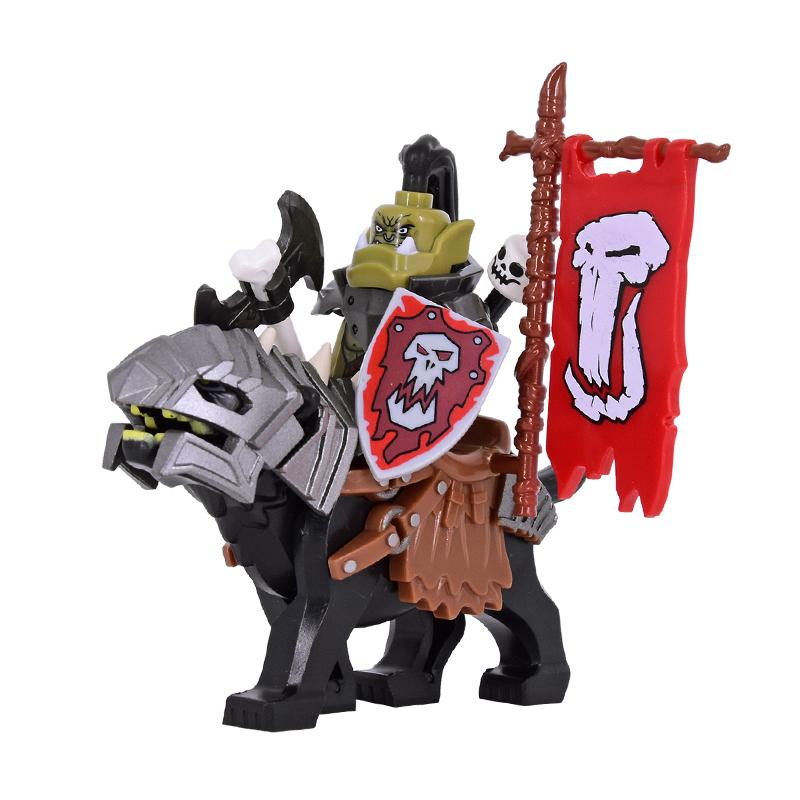 1PCS Medieval Lotr Figures Orc Cav BanV Soldiers Brown Wolf Rider Mount Knights Building Blocks Bricks Toys for Children Gifts