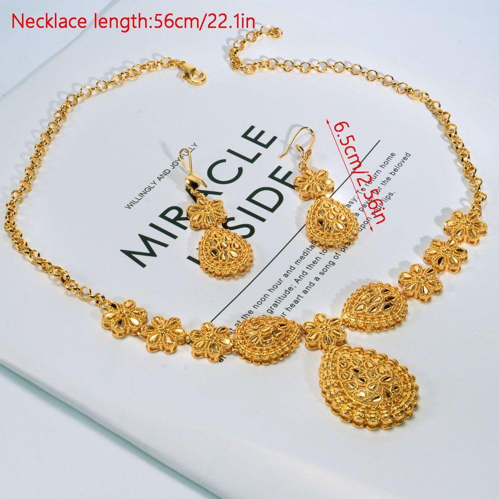 Gifts Dubai Jewelry Sets Plated African Bridal Jewelry Sets Gold Color Necklace Earring Set  Bride