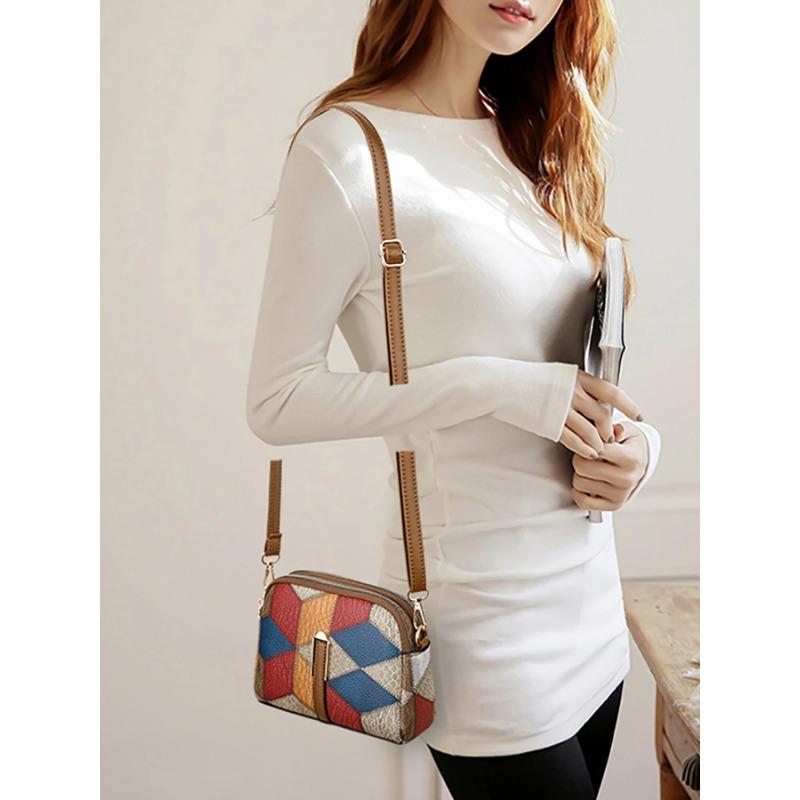 Mini Colorblock Crossbody Bag Retro Rhombus Pattern Purse Fashion Shoulder Bag for Women Casual