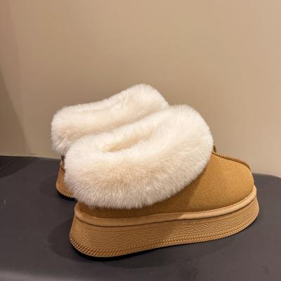 Зимние ботинки для женщин, новинка 2024 года, зимняя кашемировая теплая толстая подошва, без волос, полутапочки на каблуке, хлопковая женская обувь