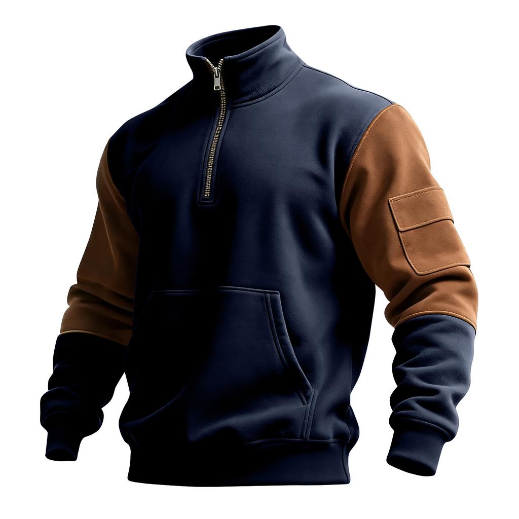 Мужской свитшот колор-блок на молнии до середины, мужской спортивный повседневный свитшот большого размера