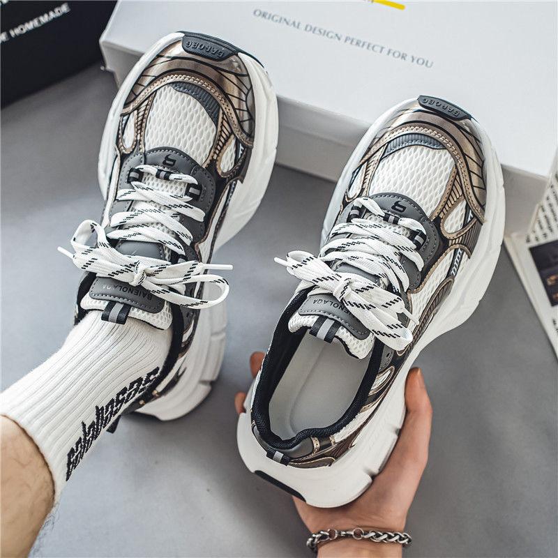 Autumn Men's Shoes New Breathable Mesh Sports Shoes Men's Trend Versatile Thick-soled Non-slip Casual Running Dad Shoes