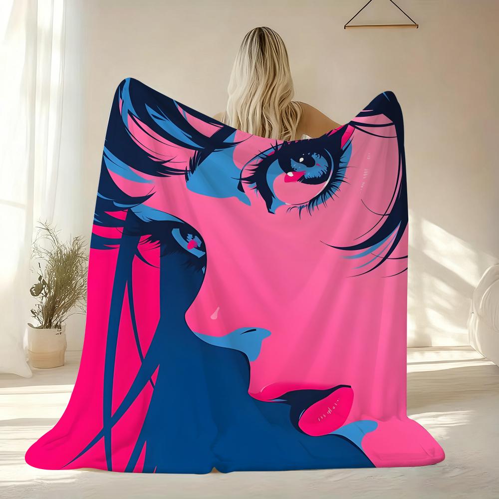 Anime Girl Throw Soft Flannel AC Blanket Lightweight Summer Nap Throw Cozy Blanket for Sofa Bed Travel Home