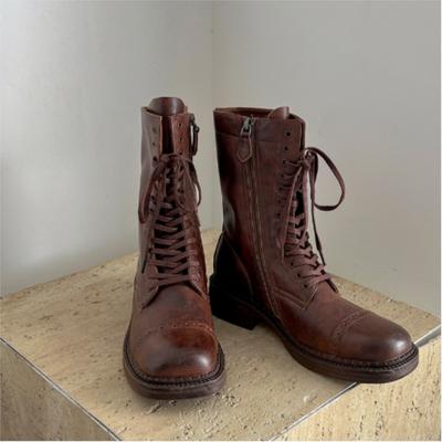 Модные стильные коричневые мотоциклетные ботинки в ретро-британском стиле на толстой подошве, женские новые облегающие ботильоны C1273