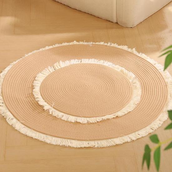 Хлопковый Веревочный Коврик для Кошек Круглый Когтеточка для Кошек Мягкий Моющийся Ковер с Кисточками Двусторонний Плетеный Напольный Коврик для Спальни Гостиной Зоны Отдыха Кошек