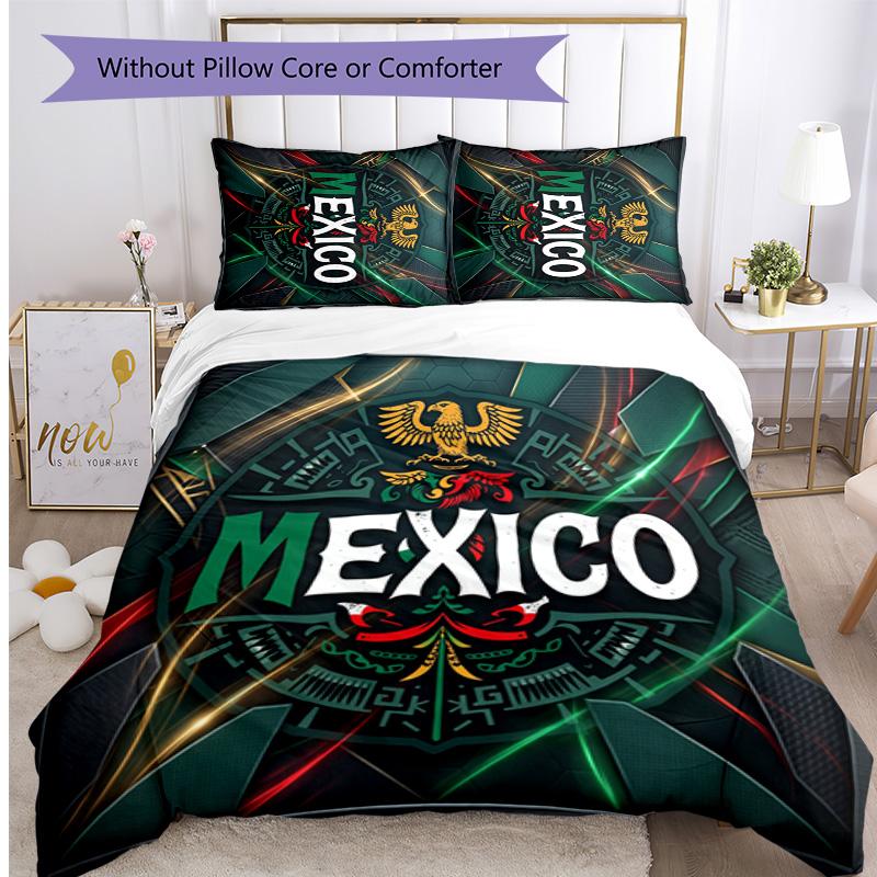 Mexico footbal Printed Bedding 3 Piece Set Cozy Breathable Bed Cover Set as Housewarming Holiday Gift