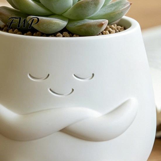 Stable Flowerpot with Legs Mini Cute Desktop Planter 3D Printed Healing Smiling Office Desk Face Creative Green Plant Pot for Home