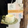 Зелёная кружка «Ландыш», керамическая кофейная чашка с блюдцем, подарочная коробка, подарок на день рождения для девочки, сувенир на праздник середины осени
