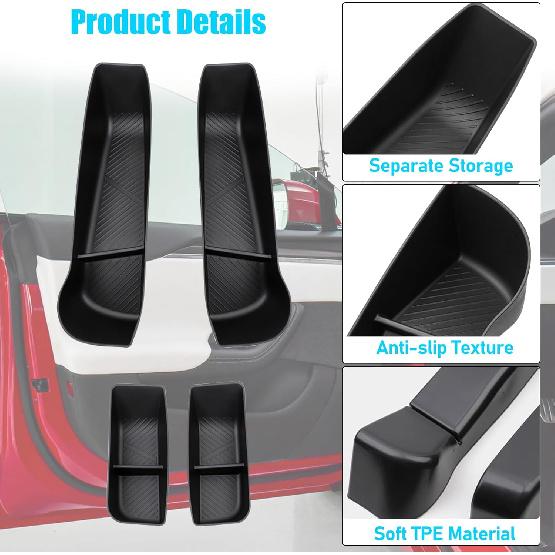Jaronx Compatible With -2026 Tesla Model S Door Side Organizer, 4PCS Front Rear Doors Pockets Erts Storage Tray For Tesla Model S Accessories    2024