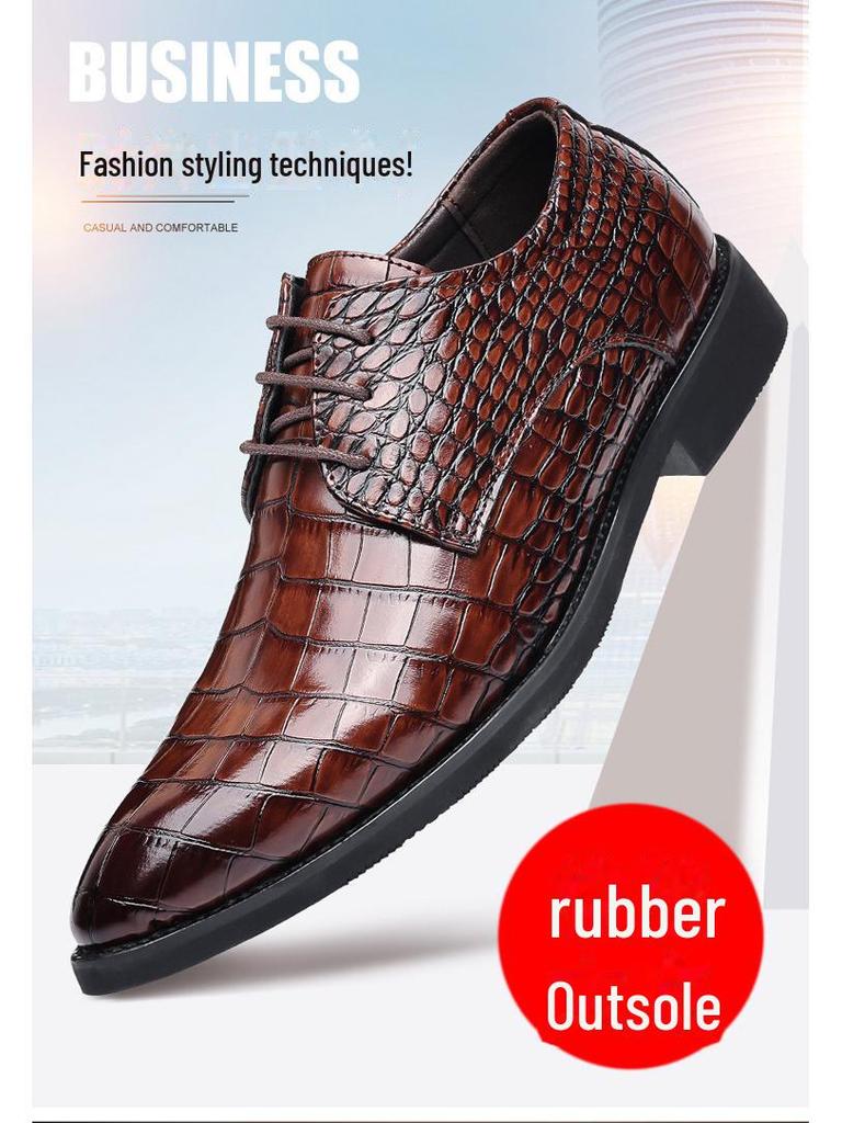 2024 Men's Crocodile Pattern Leather Shoes - Business & Casual, British Korean Style, Large Size, Pointed Toe