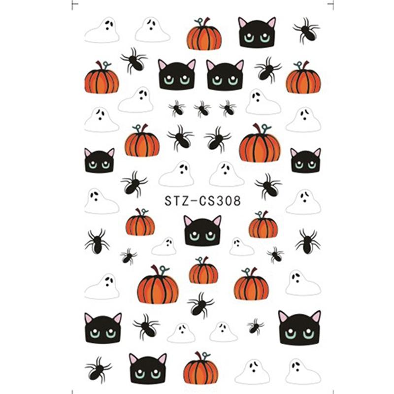 New Halloween Nail Art Stickers Cartoon Halloween Ghost Pumpkin Spider Black Cat Adhesive Nail Art Stickers