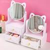 Assembly Makeup Mini Table Multifunctional Cosmetics Storage Rack With Rotating Mirror Skin Care Products Organizer Drawer Shelf
