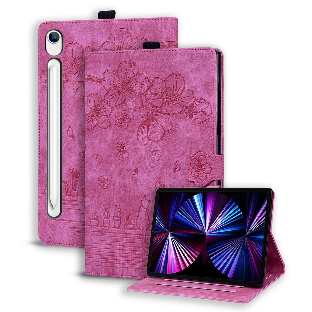 Чехол-книжка для Samsung Galaxy Tab S10 Lite / Tab S10 FE / Tab S9 FE Слот для карт Кожаная подставка Чехол-книжка Цветочный кот