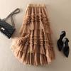 Elastic High Waist Mesh Cake Skirt Women Fashion Sweet Solid Color Spring Autumn Petticoat Tulle Pleated Skirt Female