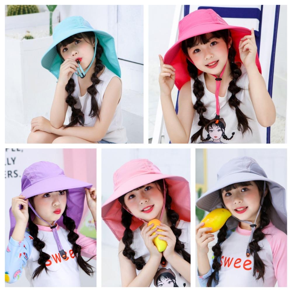 Fashion Kids Sun Hat UV Protection Broad Brim Bucket Hat Casual Summer Cap with Whistle  Summer