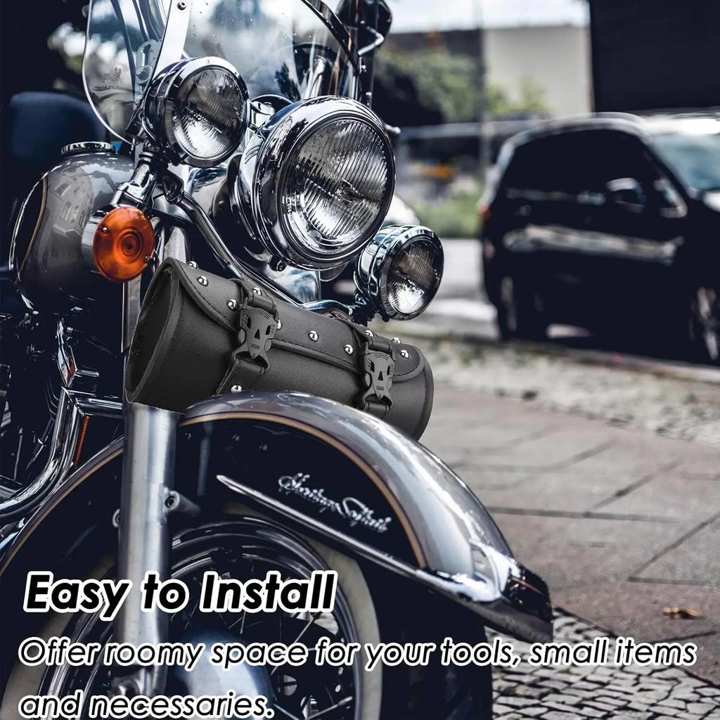 Motorcycle Tool Bag PU Leather Handmade Motorcycle Fork Bag Roll Waterproof Durable Storage Tool Pouch with Straps for Men Women