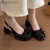 Fashion Bow Women Heeled Sandals Platform Loafers Shoes Woman Slingback 2025 Trend Dress Shallow Summer Pumps Soft Leather Sandalias