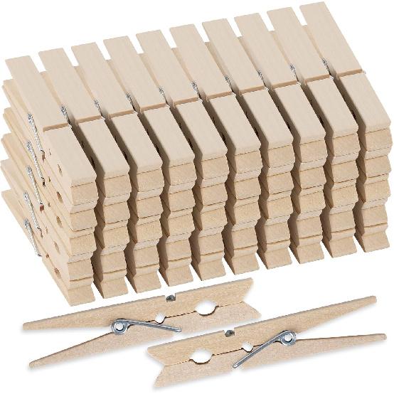 50 шт. Белых деревянных прищепок, 2,9 дюйма Прищепки для рукоделия, Натуральные зажимы для сушки белья, Значок-помпон для DIY