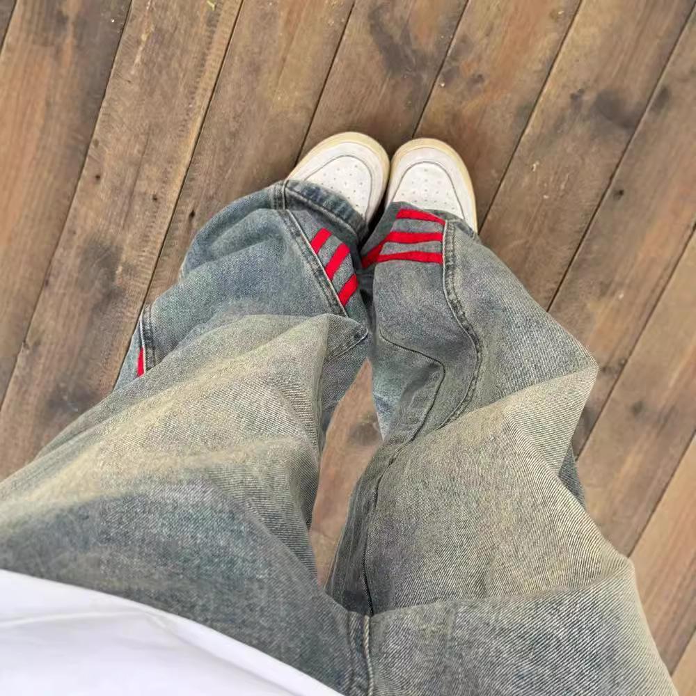 Широкие джинсы в полоску в стиле унисекс в американском стиле в стиле ретро