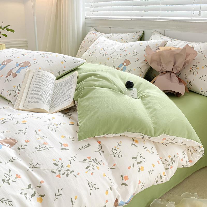 Комплект из 4 предметов класса А из 100% стираного хлопка, пододеяльник из полированного хлопка, шапка на односпальную кровать, студенческое общежитие, набор из трех 4 предметов