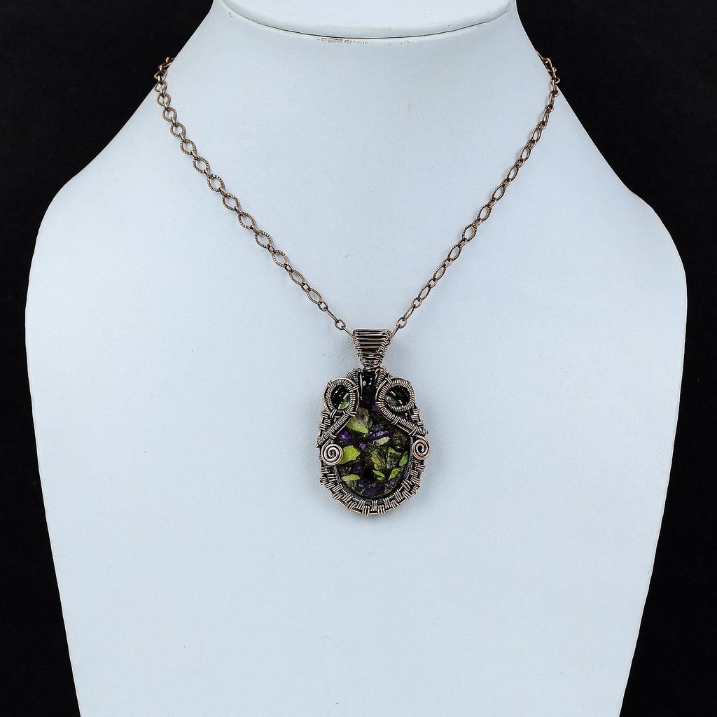 Медный кулон-стихтит, кулон из медной проволоки, изысканные ювелирные изделия, кулон с драгоценным камнем, медные украшения ручной работы, подарок для нее, ювелирные изделия из проволочной обмотки