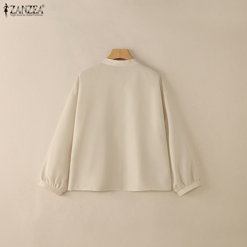 ZANZEA Женская повседневная блузка с воротником-стойкой и длинным рукавом