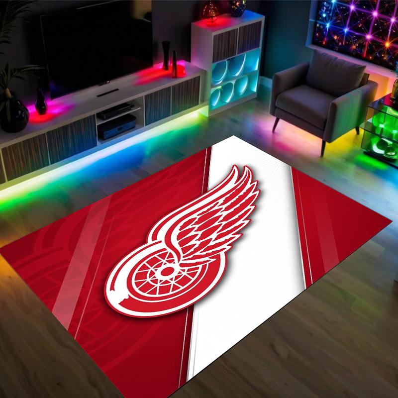 Detroit Red Wings Design Crystal Velvet Carpet Cozy Non?Slip Printed Rug For Bedroom Living Room Entrance