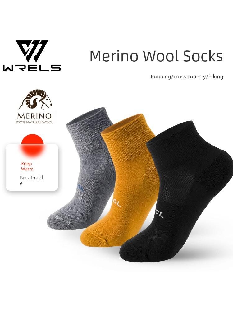 Wrels Sports Socks, All-Season Wool Warm Running Socks, Mid-High Thickened Breathable Outdoor Hiking Socks for Men and Women