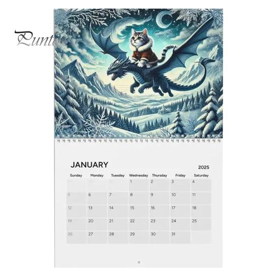 2025 Настенный календарь Забавный кот Дракон Поездка Настенный подвесной календарь 12 месяцев Расписание Органайзер Офис Домашний декор