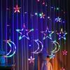 Светодиодные гирлянды Звезда Луна, романтическая атмосфера, сказочные гирлянды-шторы, подходят для украшения стен спальни, окон комнаты, для вечеринок и праздничного украшения