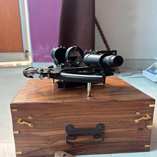 Brass Tamaya Sextant with Wooden Box 22.86 cm Nautical Decor Maritime Navigation Instrument Home or Office Accent Collector Gift
