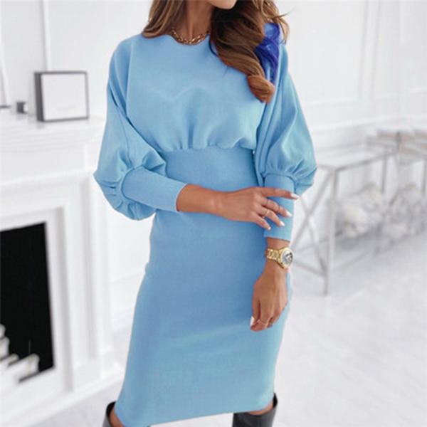 Элегантное женское платье миди с объемными рукавами и талией, однотонное платье на осень и зиму, Vestidos