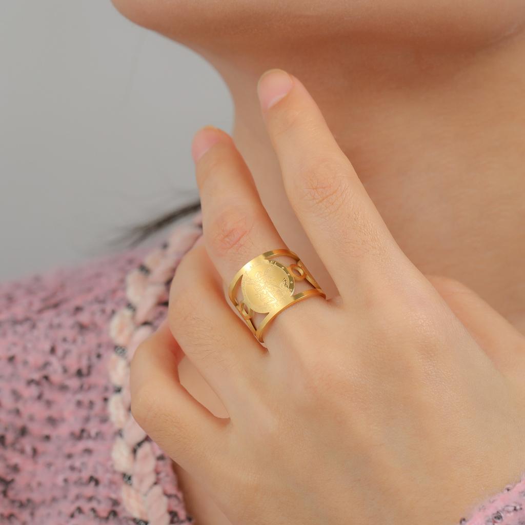 Кольцо-медаль из нержавеющей стали для женщин и мужчин, золотого и серебряного цвета, регулируемое открытое кольцо