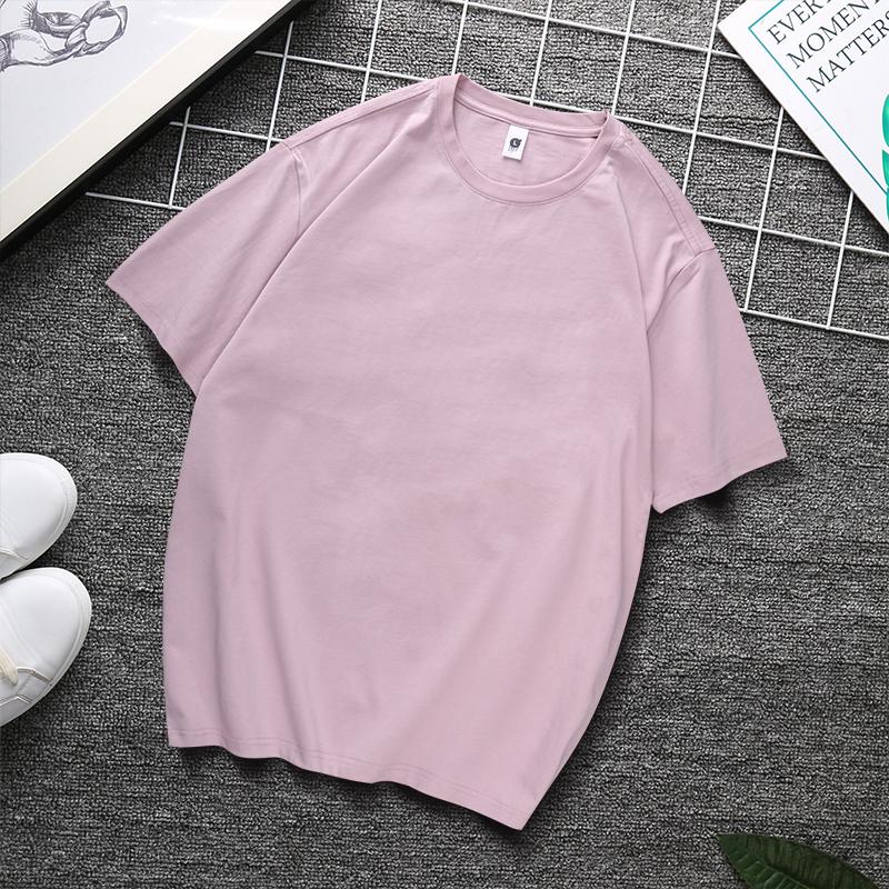 Zirunking Long-staple Cotton Short-sleeved T-shirt Unisex Top Youth Casual Solid Color Loose Round Neck Half-sleeved Top CHANGRONG