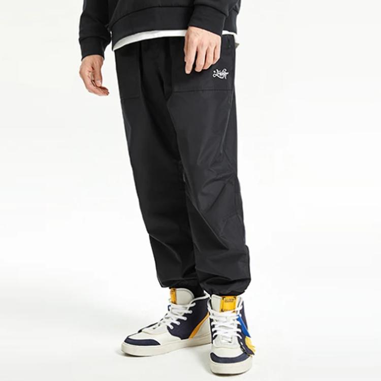 Li Ning Серия Скейтборд Свободные Манжеты Повседневные Длинные Брюки Мужские Брюки Черный AYKR057-1