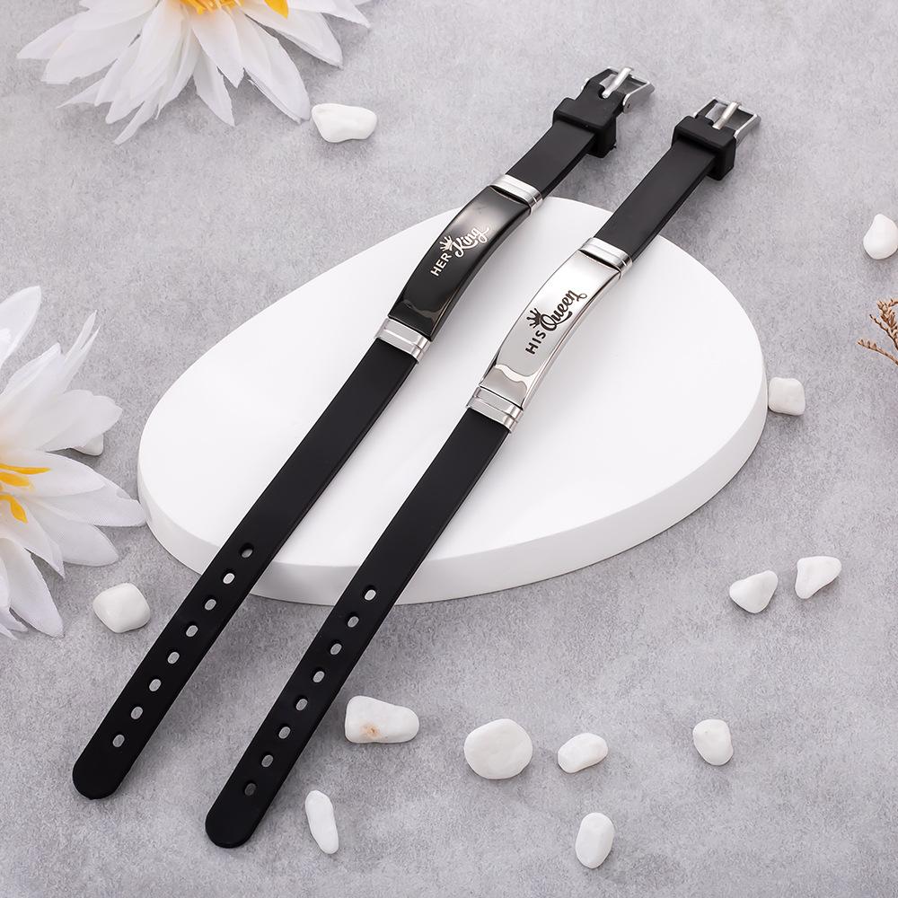 1pair Bracelets Crown Pattern Personalized Couple Style Adjustable Silicone Bracelet