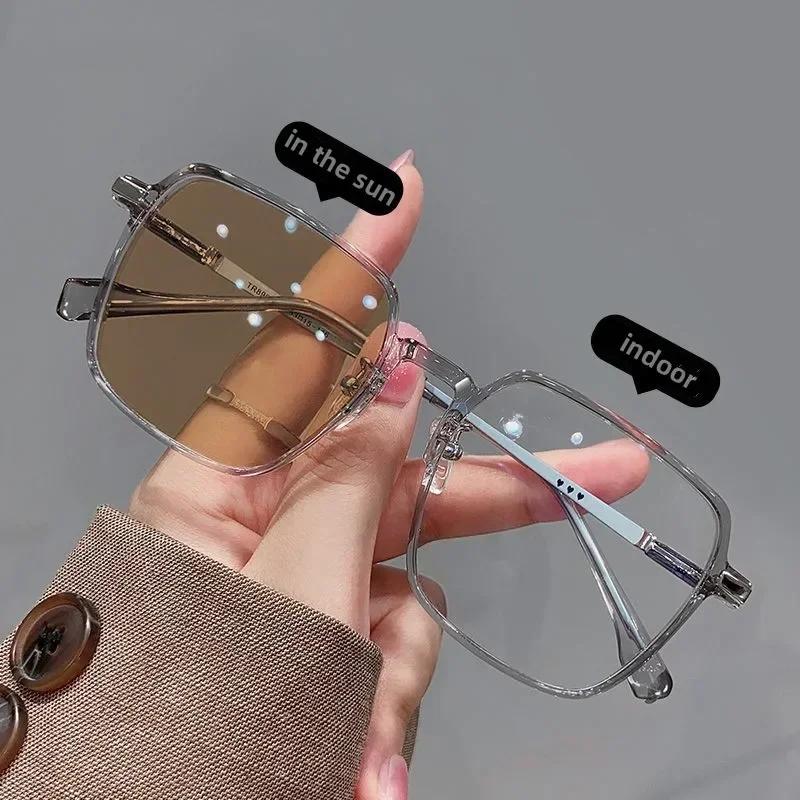 Women's Trendy Photochromic Myopia Glasses Outdoor Color Changing Sunglasses Luxury Square Short-sighted Minus Diopter Eyewear