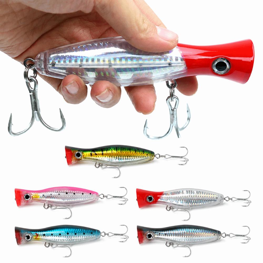 4PCS with 3D Eyes Top Water Popper Lure 12cm 43g Large Popper Seal Lure Freshwater Fishing