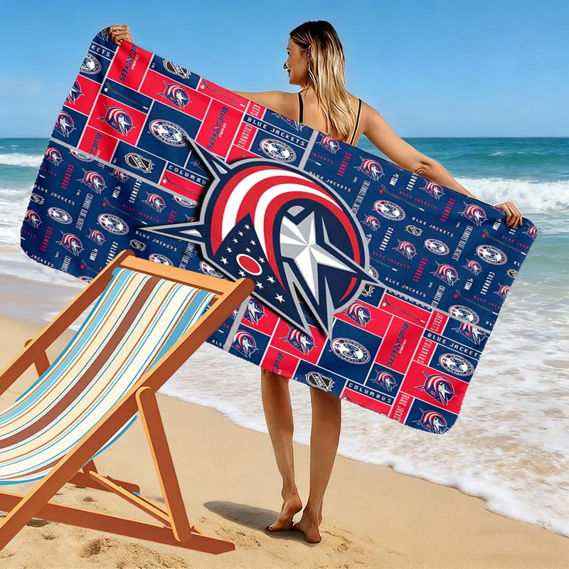 Columbus Blue Jackets Print Beach Towel, Large Soft Quick Dry Towel for Beach Camping Swimming