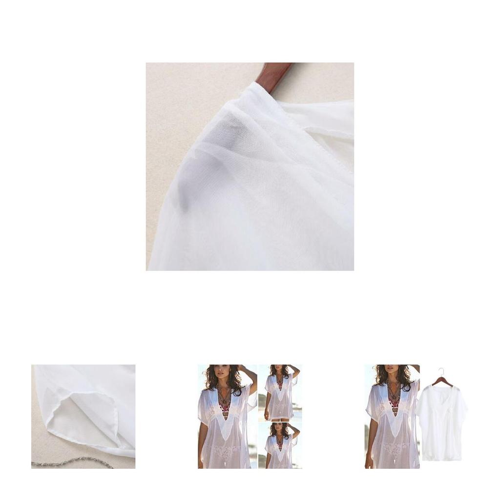 Elegant And Stylish Fashion Women Chiffon Bikini Cover Up Perspective V-neck Swimsuit Beach Dress