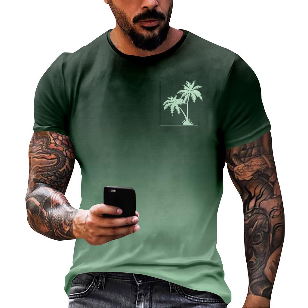 Гавайский принт - мужская повседневная футболка с круглым вырезом и короткими рукавами