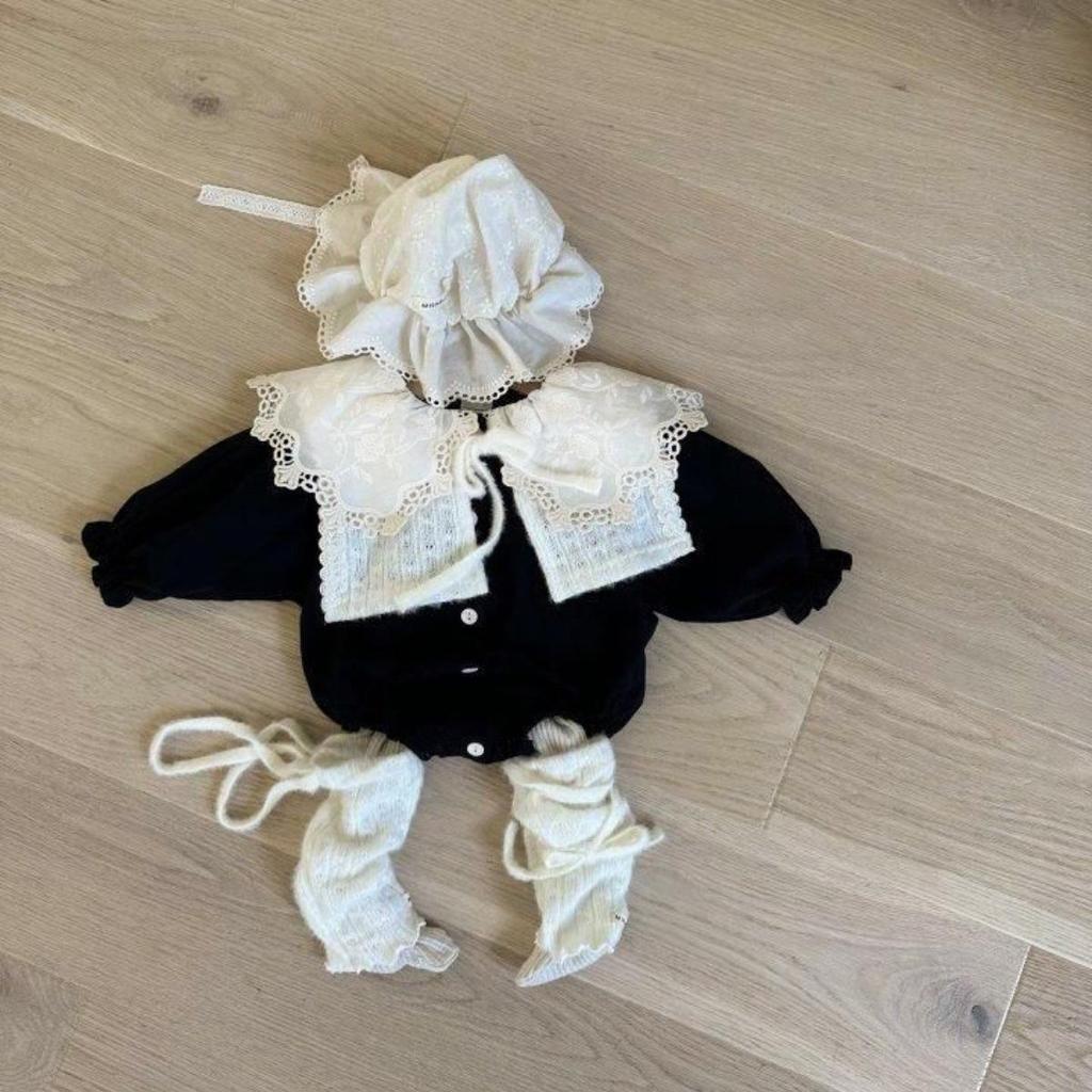 Корейский весенний кружевной боди с отложным воротником и застежкой на кнопках внизу для девочек - Комбинезон для младенцев/малышей, 2025