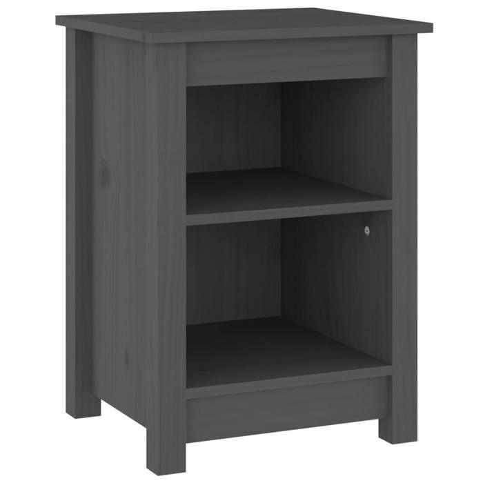 Table de chevet - Maison Exclusive - Bois de pin massif - Gris - 2 compartiments