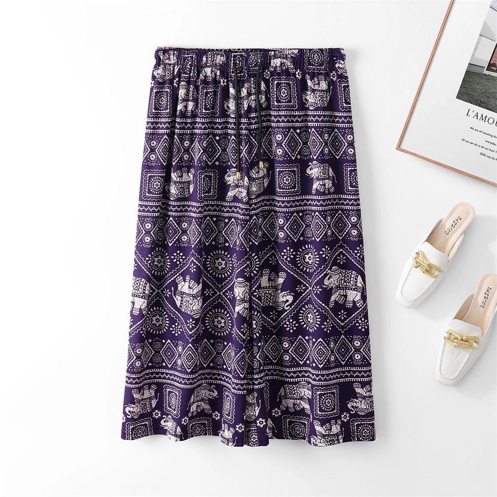 Капри Слоны Укороченные Брюки Регулируемый Эластичный Пояс Веревка Свободные Штанины Женские Мужские Унисекс Принт Таиланд Повседневная Уличная Одежда Пляжная Бохо Ретро Винтаж