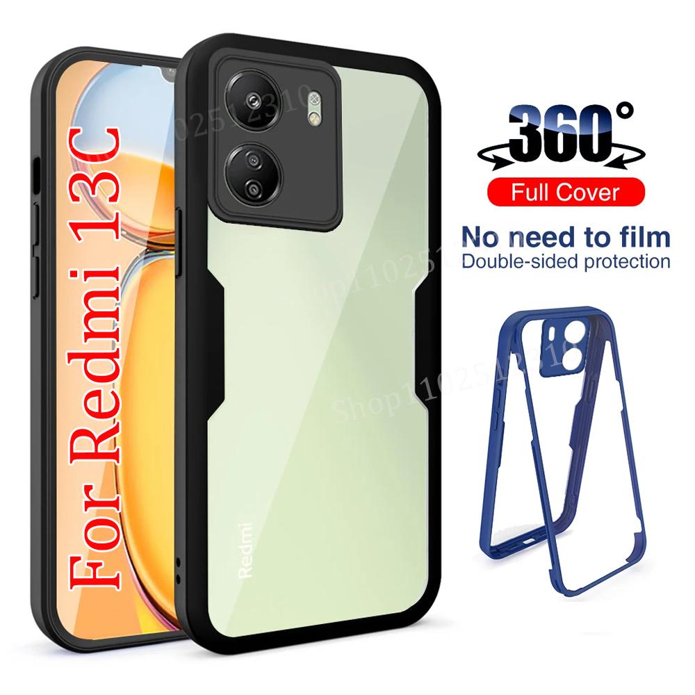 Чехол для телефона 360 на весь корпус для Xiaomi Redmi 13C 14C 12C 12 10C 10A 10 9C 9A 4G 5G Противоударный Прозрачный Защитный Бампер Чехол Funda