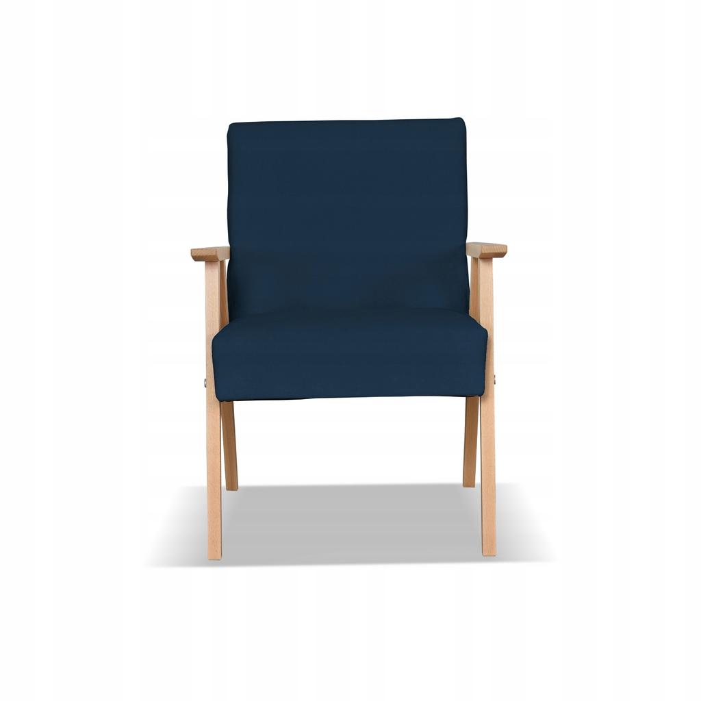 Fotel w stylu PRL retro vintage SOLER Family Meble granatowy welur Hunter