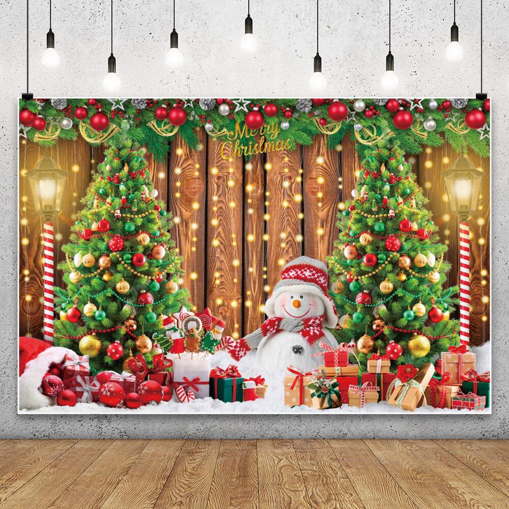 Winter Snowflake Christmas Photography Backdrop Decor Xmas Pine Tree Snowman Glitter Merry Christmas Party Photo Background Prop
