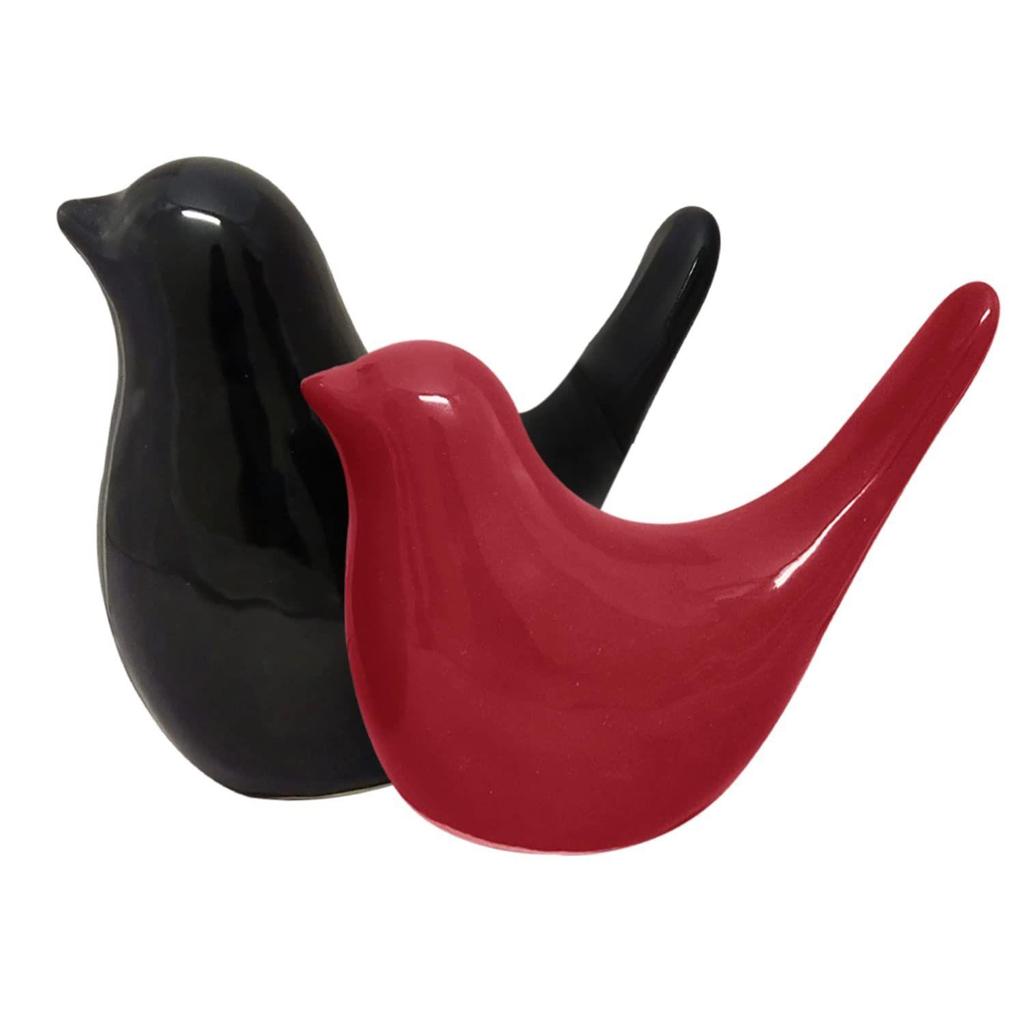 Creative Black and Red Glossy Ceramic Birds Figurines Home Decorations Accessories Party (Pack of 2, Black & Red)