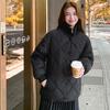 Short women's round neck light cotton clothes, new long-sleeved collarless rhombus cotton clothes, autumn and winter coats